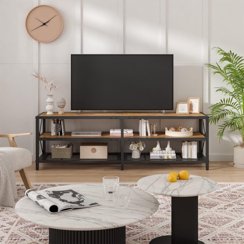 Winkalon TV Stand for TV up to 75 Inch,Wood TV Console Entertainment Center for Living Room,Bedroom,Rustic Brown - Image 3