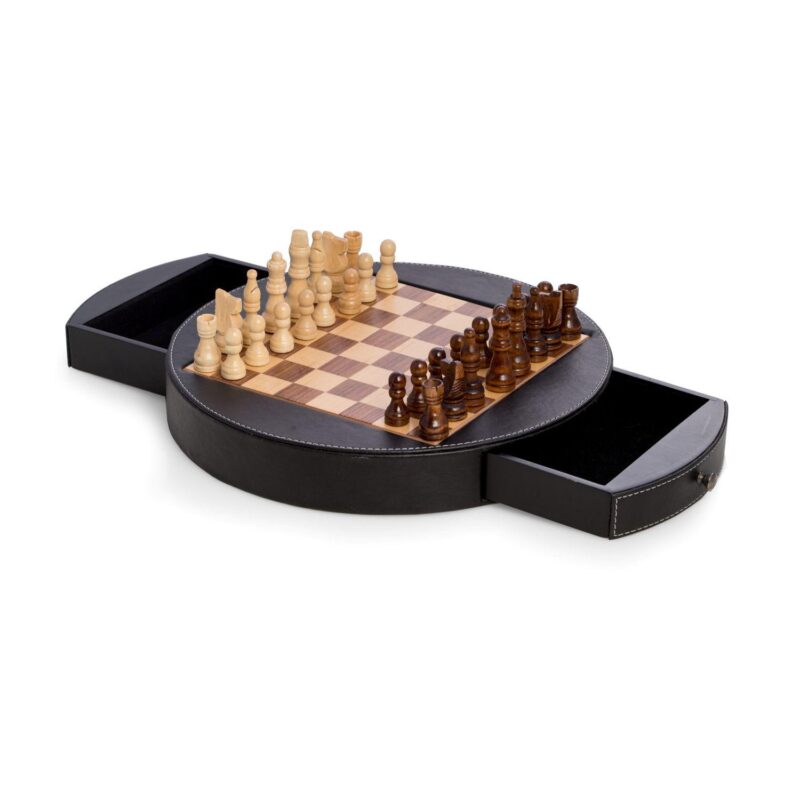 Wood and Leather Chess Set