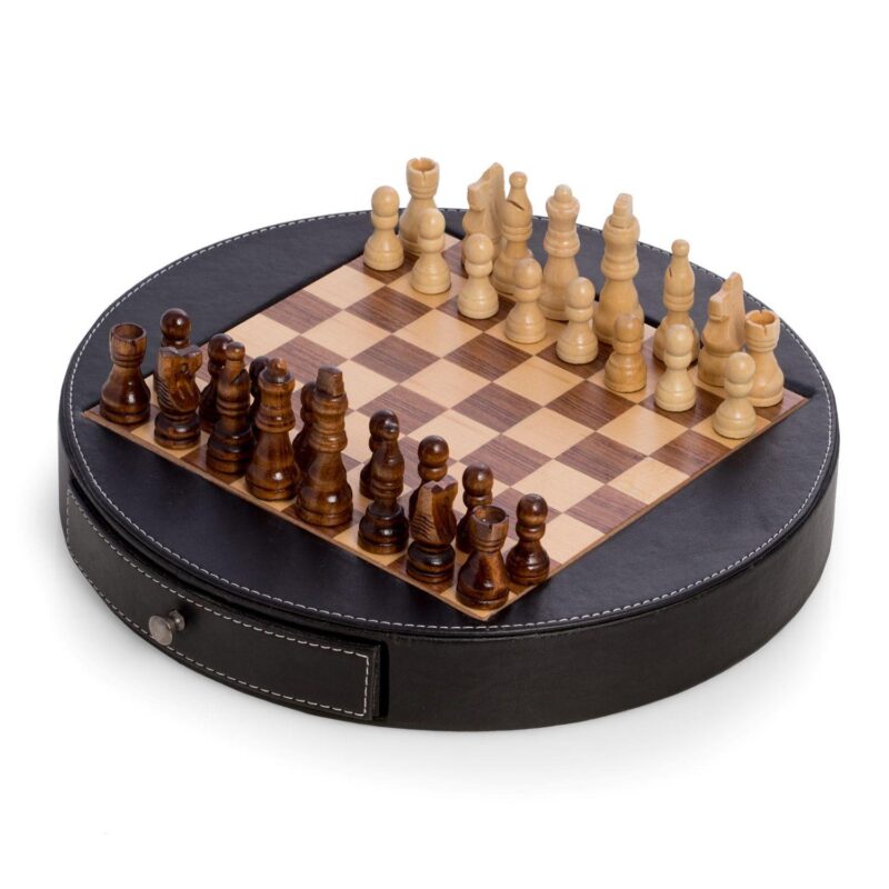 Wood and Leather Chess Set - Image 2