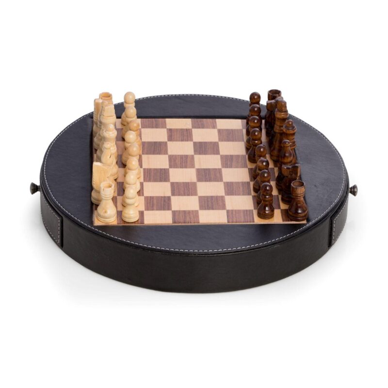 Wood and Leather Chess Set - Image 4
