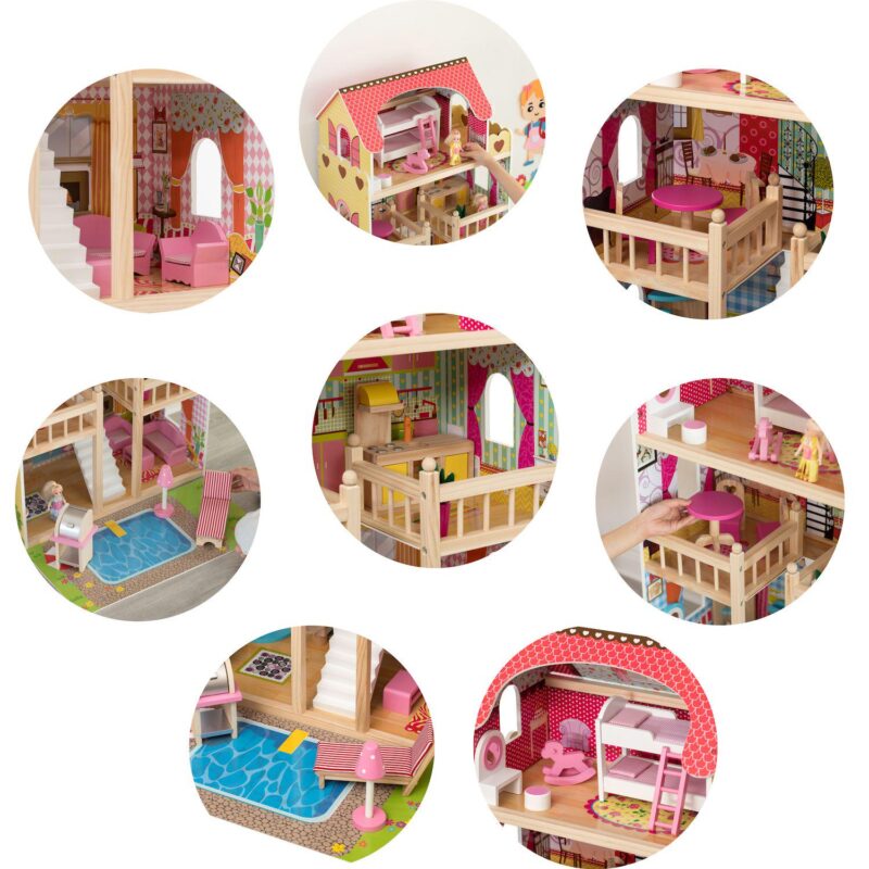 Wooden Doll House with Toys and Furniture Accessories and LED light for Ages 3+ - Image 5