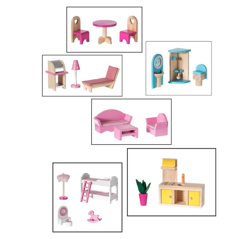 Wooden Doll House with Toys and Furniture Accessories and LED light for Ages 3+ - Image 3