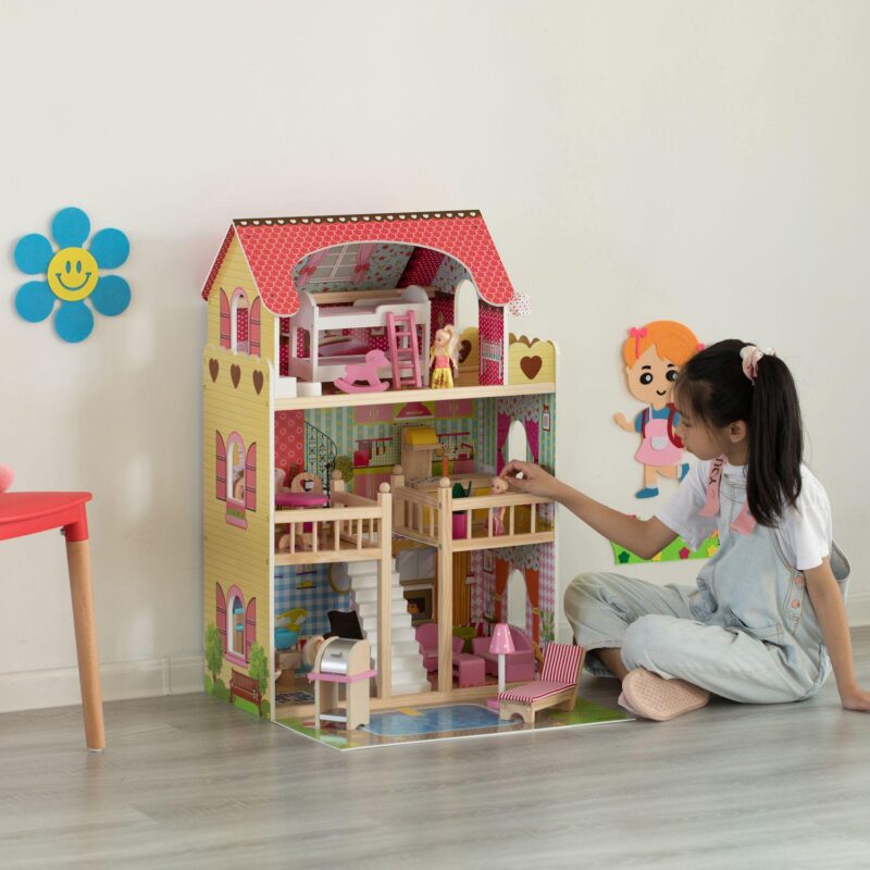 Wooden Doll House with Toys and Furniture Accessories and LED light for Ages 3+ - Image 2