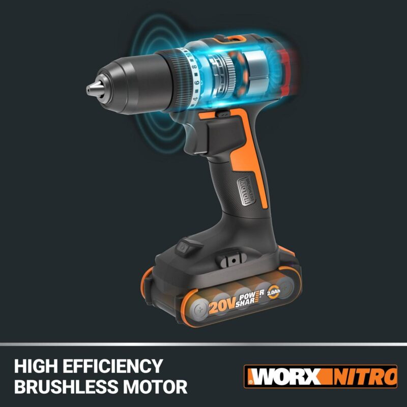 Worx Nitro WX130L.9 20V Compact Brushless 1/2a Drill/Driver (No Battery and Charger Included - Tool Only) - Image 3