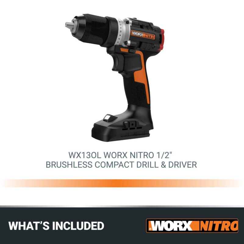 Worx Nitro WX130L.9 20V Compact Brushless 1/2a Drill/Driver (No Battery and Charger Included - Tool Only) - Image 5
