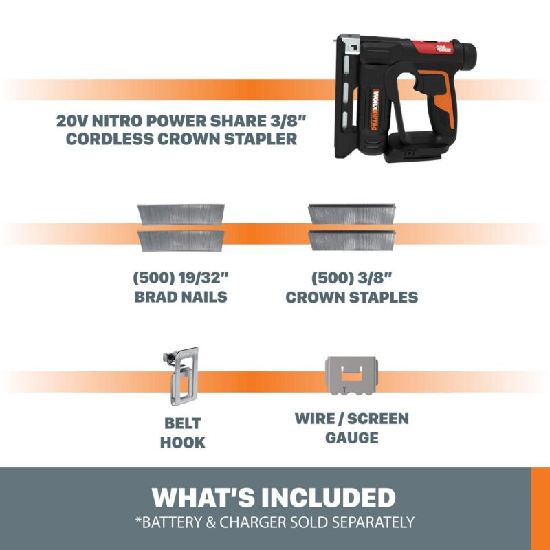 Worx Nitro WX843L.9 20V Power Share 3/8  Cordless Crown Stapler (Tool Only) Battery and Charger Not Included - Image 6