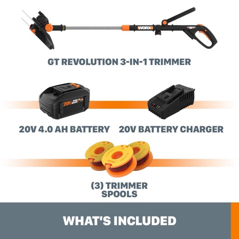 Worx WG170.3 20V Power Share GT Revolution 4.0Ah 12  Cordless String Trimmer - Image 7