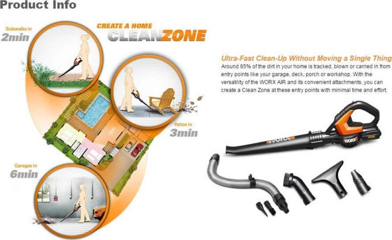 Worx WG545.1 WORXAIR Lithium Multi-Purpose Leaf Blower/Sweeper/Cleaner, 20-volt - Image 2