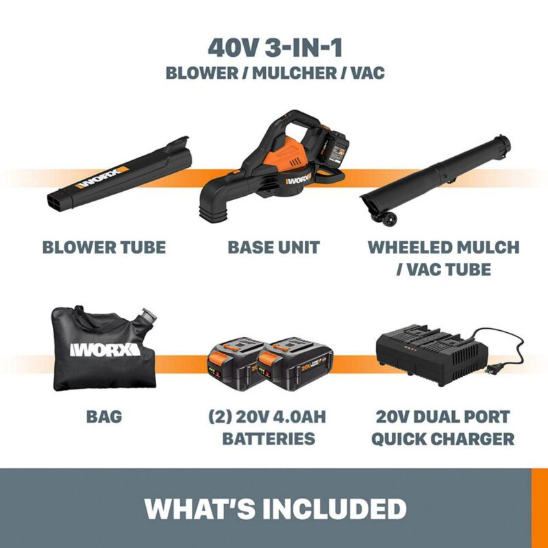 Worx WG583 40V Power Share 4.0Ah Cordless Leaf Blower/Vac/Mulcher - Image 7