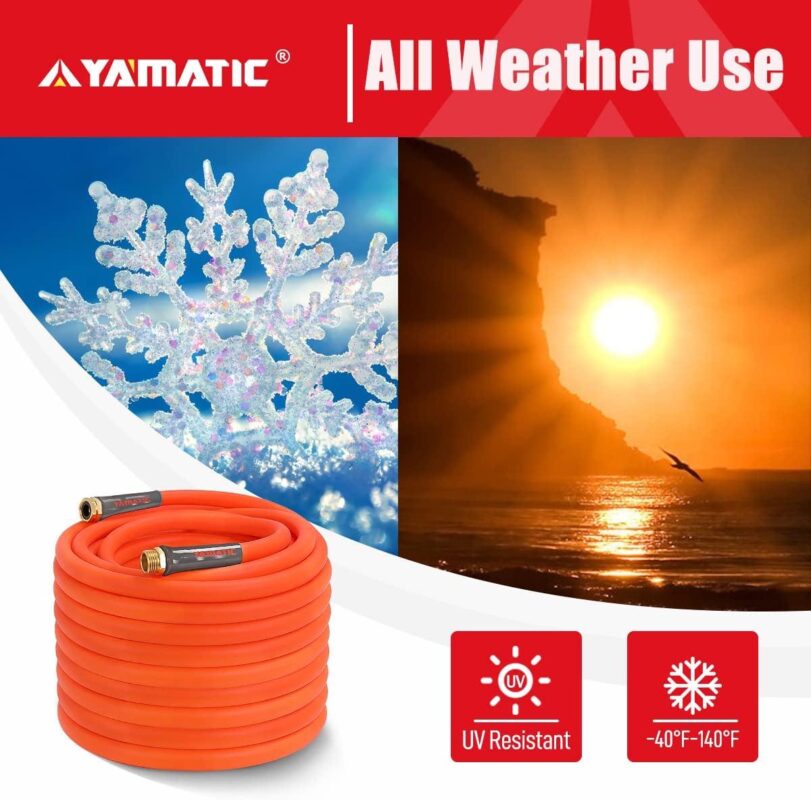 YAMATIC Heavy Duty Garden Hose 5/8 in x 100 ft, Water Hose, Burst 600 PSI, Lightweight, All Weather - Image 3
