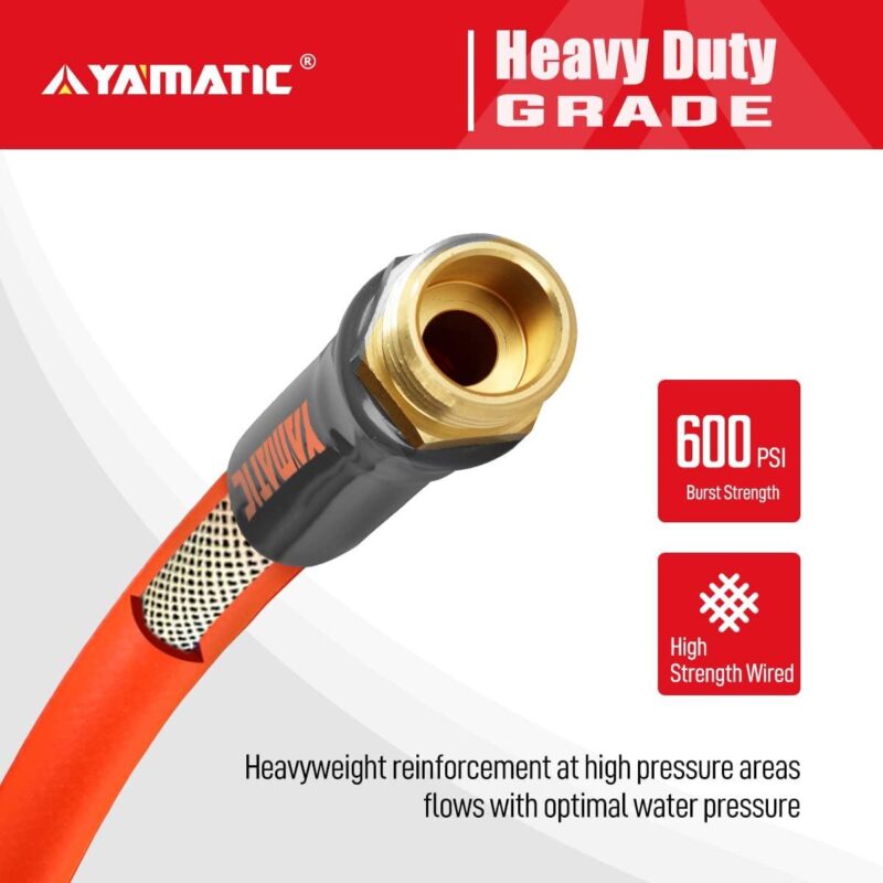 YAMATIC Heavy Duty Garden Hose 5/8 in x 100 ft, Water Hose, Burst 600 PSI, Lightweight, All Weather - Image 8