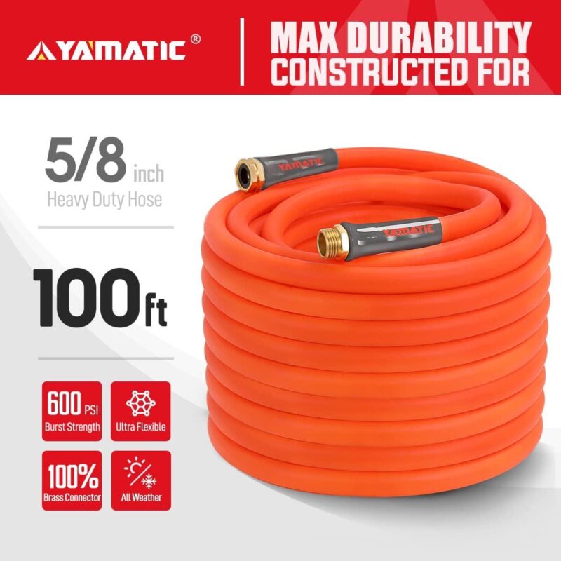 YAMATIC Heavy Duty Garden Hose 5/8 in x 100 ft, Water Hose, Burst 600 PSI, Lightweight, All Weather - Image 2