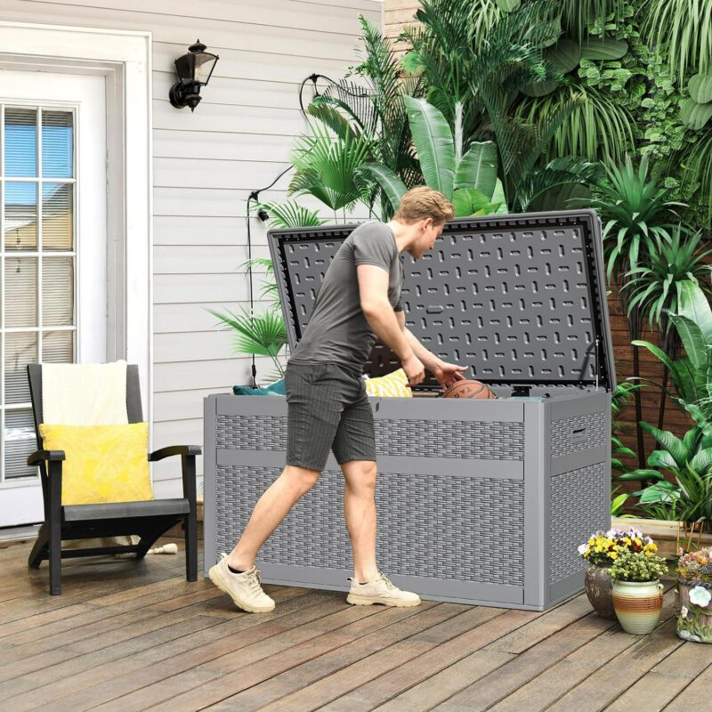 YITAHOME XXL 230 Gallon Large Deck Box, Double-Wall Resin Rattan Outdoor Storage Box with Flexible Divider for Patio Cushions Pool Float Garden Tools, 1000lbs Load Capacity Lockable Waterproof (Gray) - Image 2