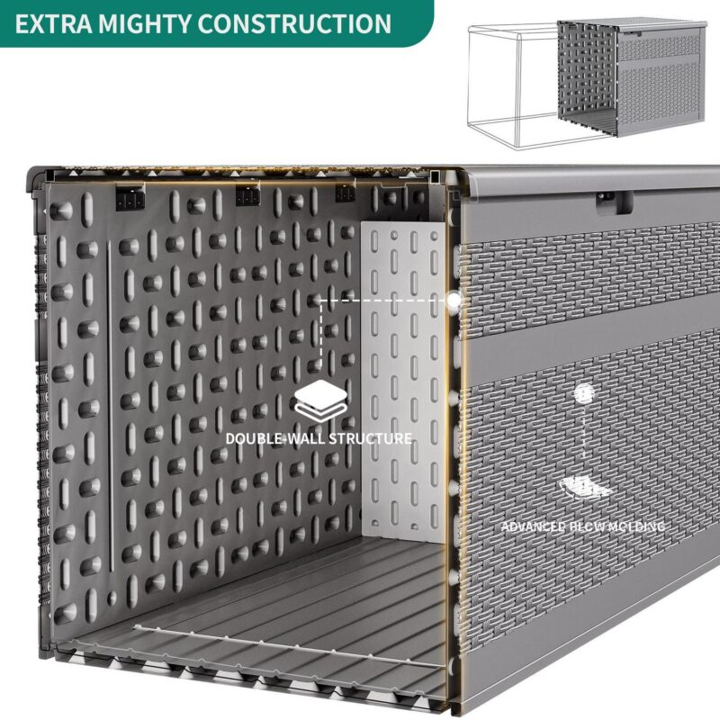 YITAHOME XXL 230 Gallon Large Deck Box, Double-Wall Resin Rattan Outdoor Storage Box with Flexible Divider for Patio Cushions Pool Float Garden Tools, 1000lbs Load Capacity Lockable Waterproof (Gray) - Image 4