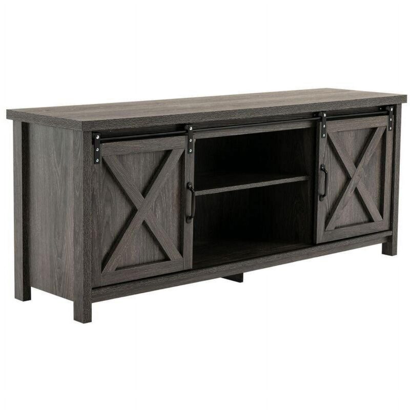 Yaoping 58  Farmhouse Sliding Barn Door TV Stand for TVs Up to 65  Television Cabinet(Dark gray) - Image 7