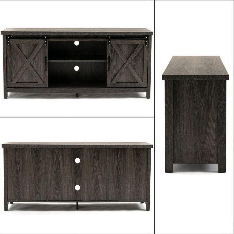Yaoping 58  Farmhouse Sliding Barn Door TV Stand for TVs Up to 65  Television Cabinet(Dark gray) - Image 5
