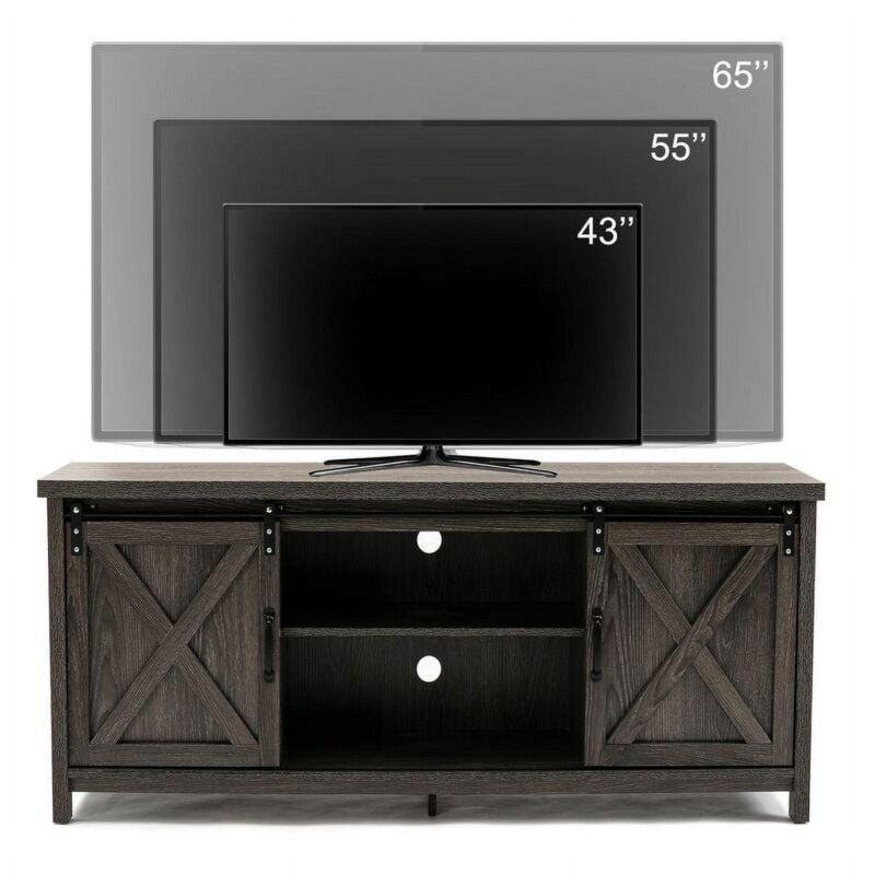 Yaoping 58  Farmhouse Sliding Barn Door TV Stand for TVs Up to 65  Television Cabinet(Dark gray) - Image 8