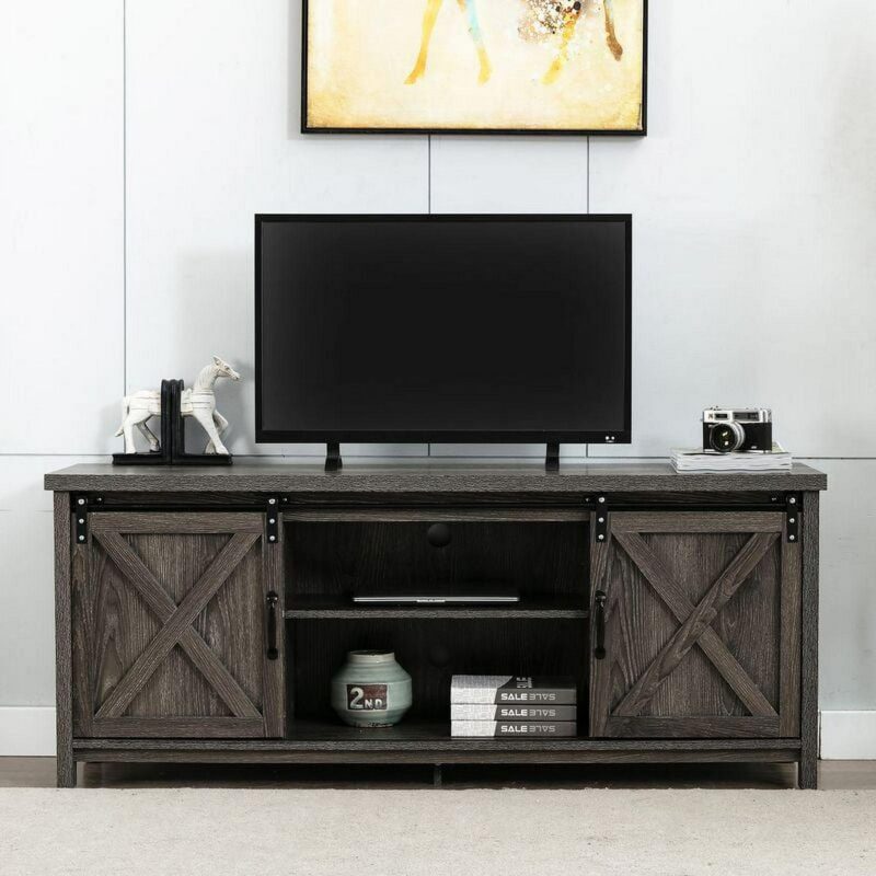 Yaoping 58  Farmhouse Sliding Barn Door TV Stand for TVs Up to 65  Television Cabinet(Dark gray) - Image 9