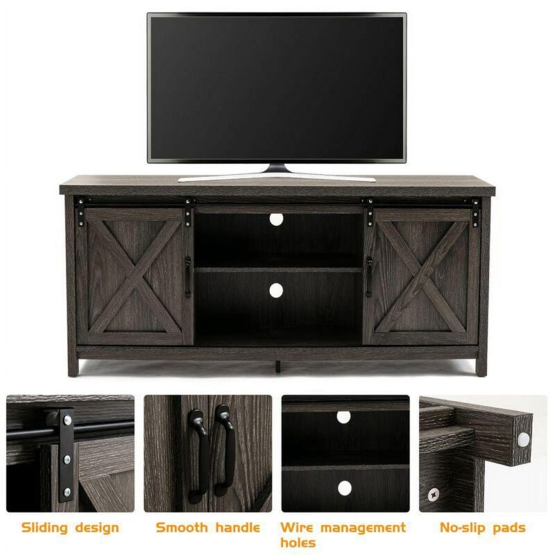 Yaoping 58  Farmhouse Sliding Barn Door TV Stand for TVs Up to 65  Television Cabinet(Dark gray) - Image 3