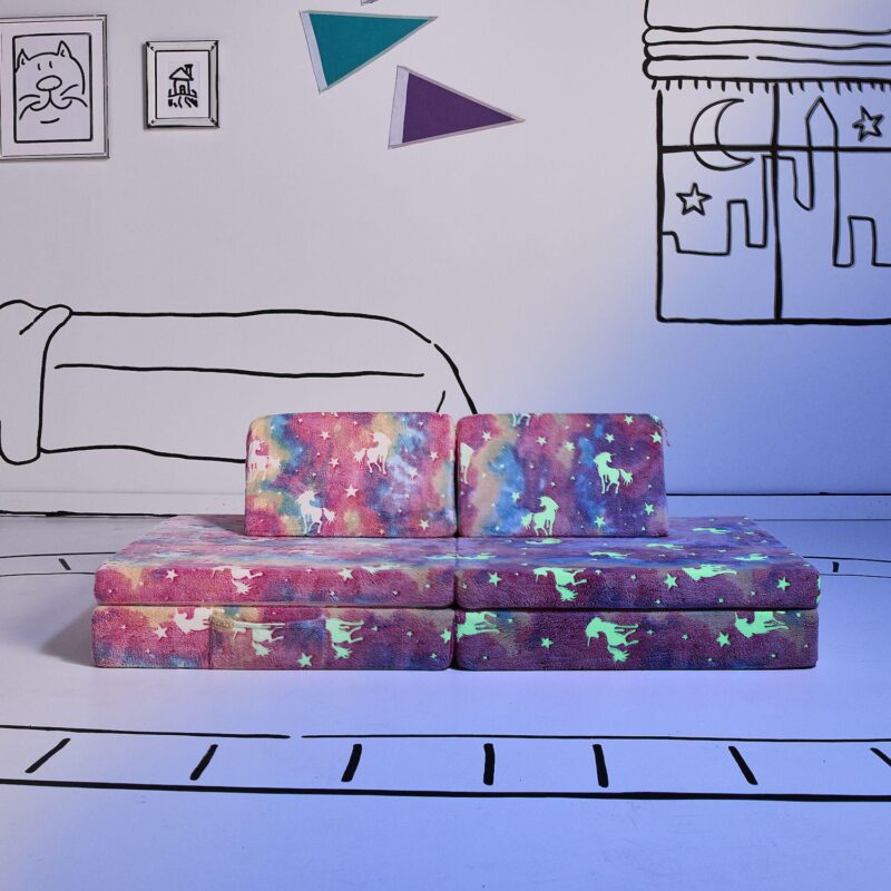 Yourigami 4-Piece Glow-in-the-Dark Folding Convertible Kids' Play Couch Set - Image 8