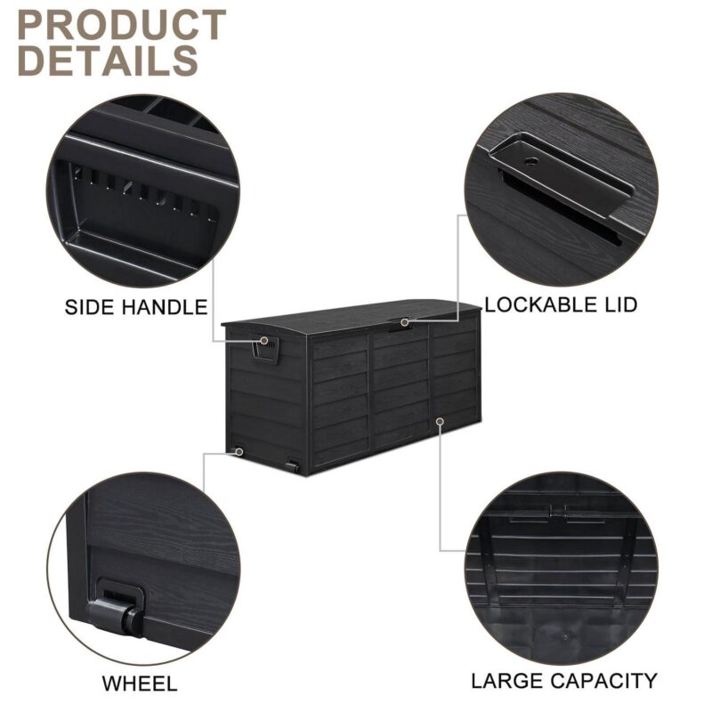 Zimtown 75gal Resin Storage Deck Box Backyard Chest Tools Cushions Toys w/ Wheel,Black - Image 5