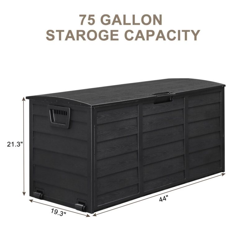 Zimtown 75gal Resin Storage Deck Box Backyard Chest Tools Cushions Toys w/ Wheel,Black - Image 7