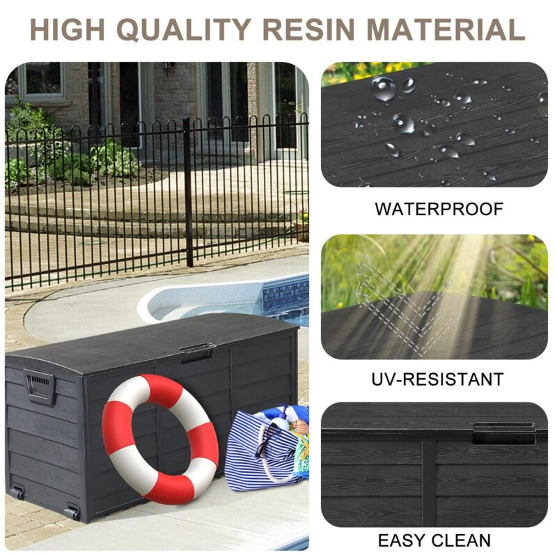 Zimtown 75gal Resin Storage Deck Box Backyard Chest Tools Cushions Toys w/ Wheel,Black - Image 6