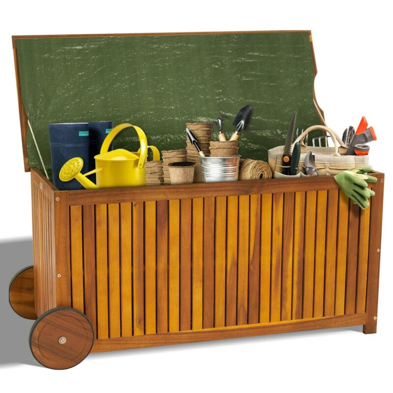 Zimtown Outdoor Storage Deck Box for Patio Furniture, Front Porch Decor 57 Gal Acacia Wooden - Image 6