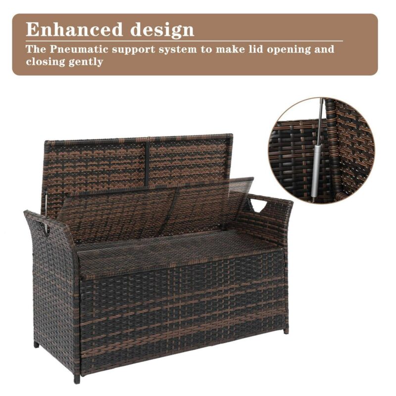 Zimtown Outdoor Storage Box Patio Wicker Deck Bench Storage, Rattan Bench, Container for Outdoor Indoor Brown - Image 6