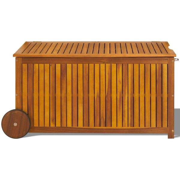 Zimtown Outdoor Storage Deck Box for Patio Furniture, Front Porch Decor 57 Gal Acacia Wooden