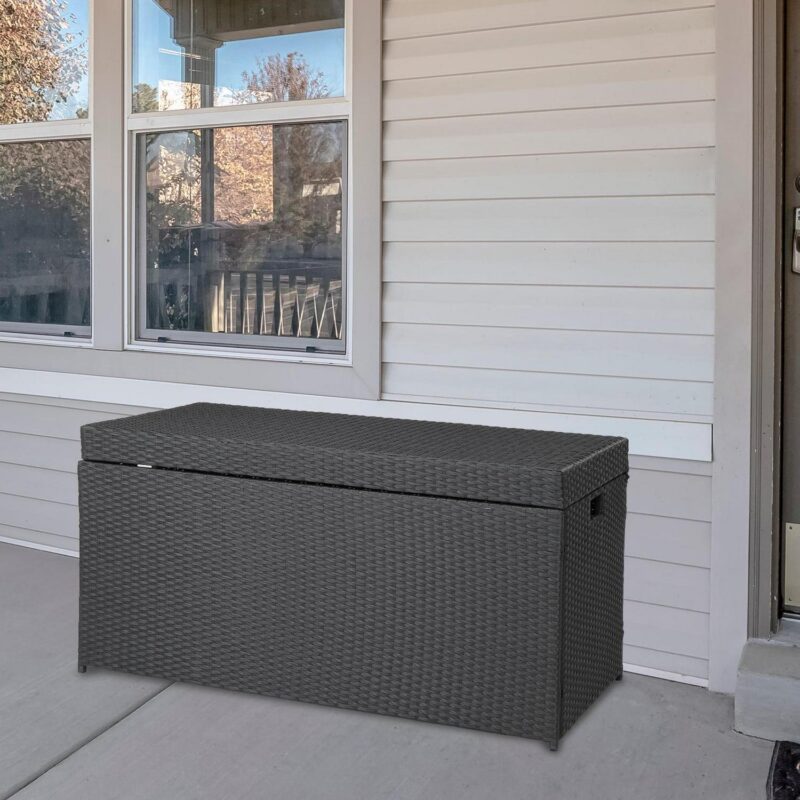iTopRoad 132 Gal Outdoor Wicker Box Rattan Deck Bin, Patio Rattan Storage Box for Deck, Loving Room, Apaetment, Black - Image 7