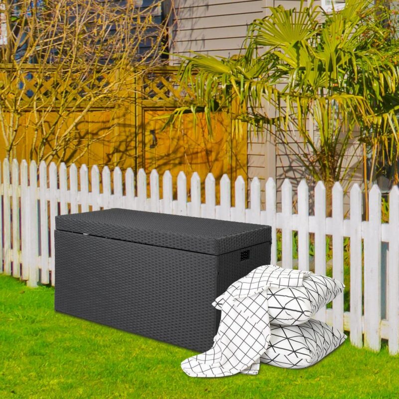 iTopRoad 132 Gal Outdoor Wicker Box Rattan Deck Bin, Patio Rattan Storage Box for Deck, Loving Room, Apaetment, Black - Image 8