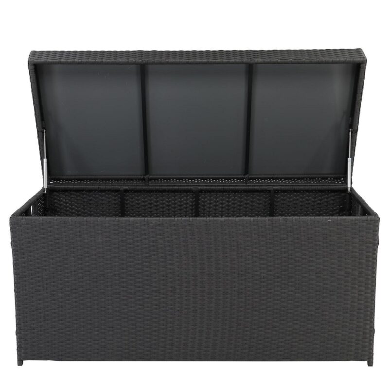 iTopRoad 132 Gal Outdoor Wicker Box Rattan Deck Bin, Patio Rattan Storage Box for Deck, Loving Room, Apaetment, Black - Image 3