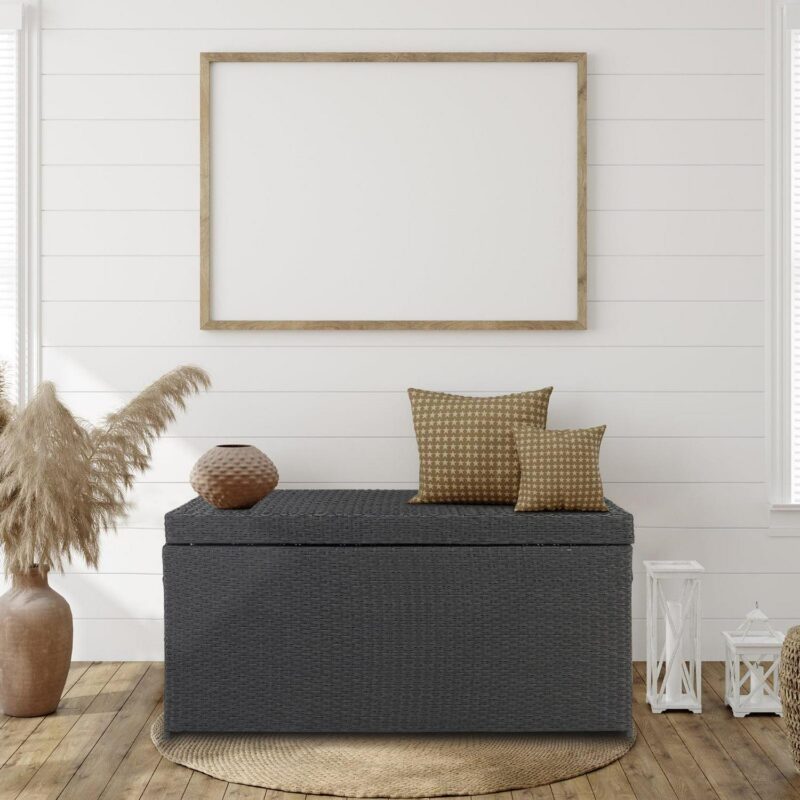 iTopRoad 132 Gal Outdoor Wicker Box Rattan Deck Bin, Patio Rattan Storage Box for Deck, Loving Room, Apaetment, Black - Image 5