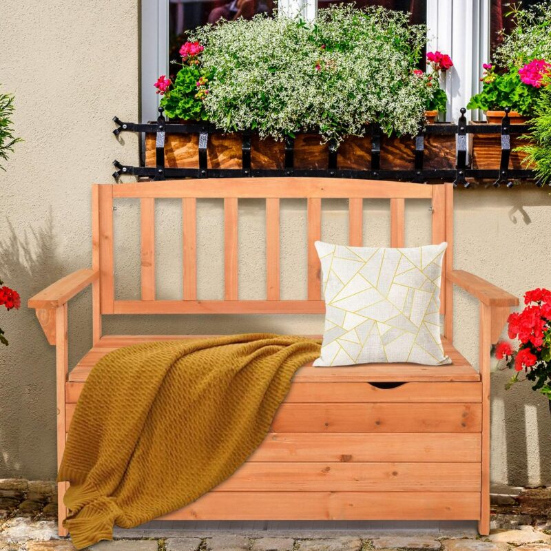 iTopRoad Cedar Storage Deck Box Storage Bench for Patio and Garden - Orange - Image 10