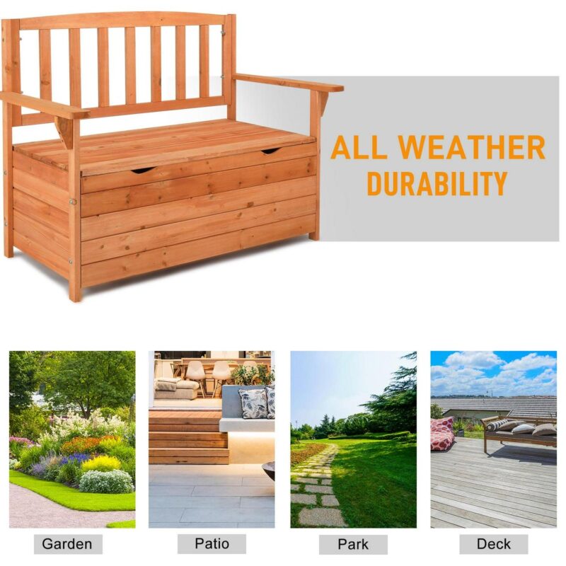 iTopRoad Cedar Storage Deck Box Storage Bench for Patio and Garden - Orange - Image 9