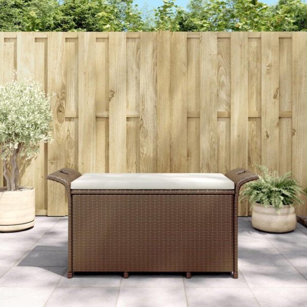 vidaXL Patio Bench with Cushion Brown 45.7 x18.1 x22.4  Poly Rattan