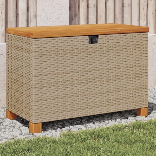 vidaXL Patio Storage Box with Lid Outdoor Cushion Poly Rattan Acacia Wood