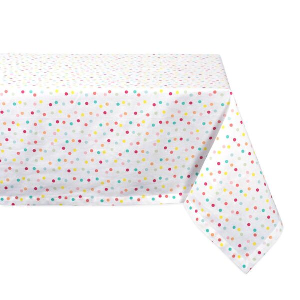 104  Pearl White and Pink Polka Dots Printed Rectangular Tablecloth