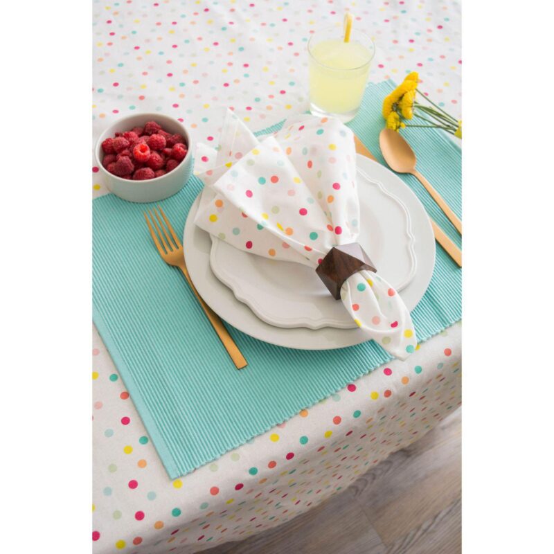 104  Pearl White and Pink Polka Dots Printed Rectangular Tablecloth - Image 4