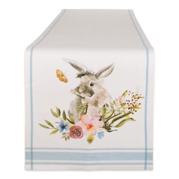 108  Table Runner with Printed Garden Bunny Design