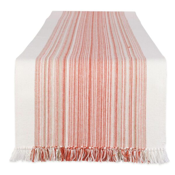 108  Table Runner with Fringed Red Stripes Design