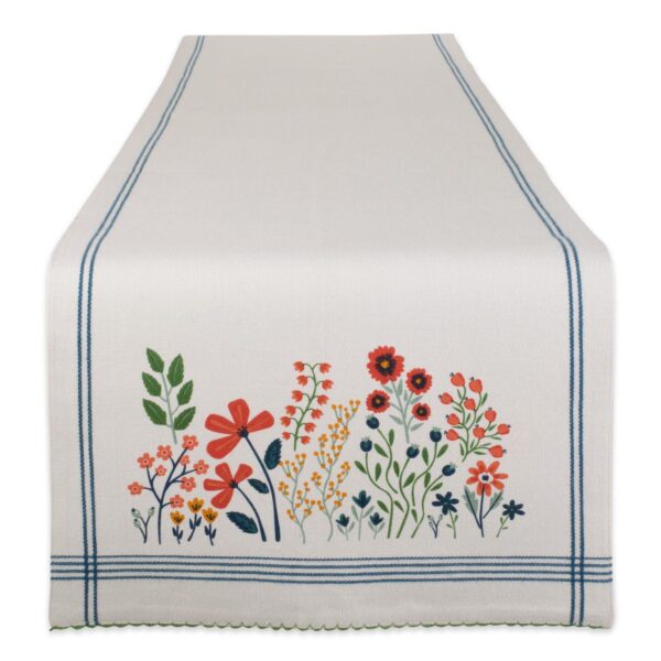 108  Table Runner with Embellished Flower Garden Design