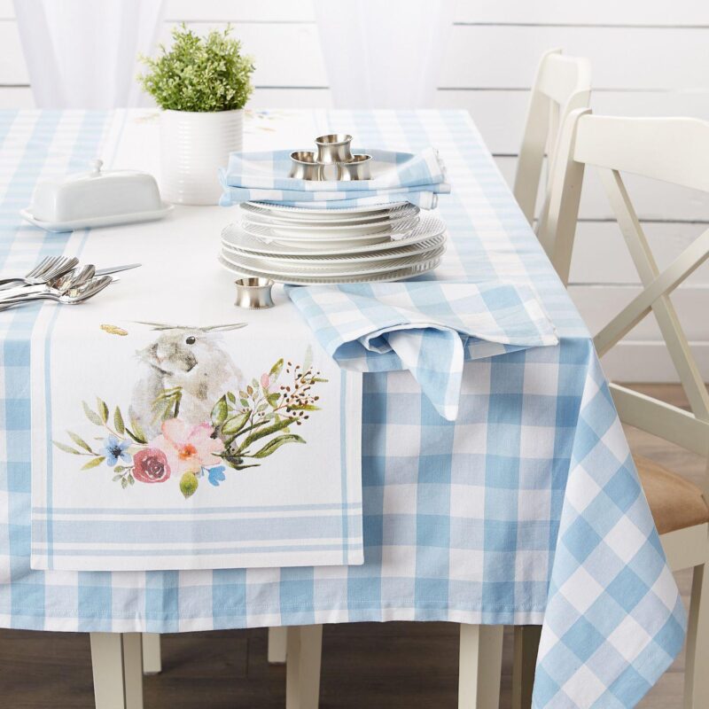 108  Table Runner with Printed Garden Bunny Design - Image 4