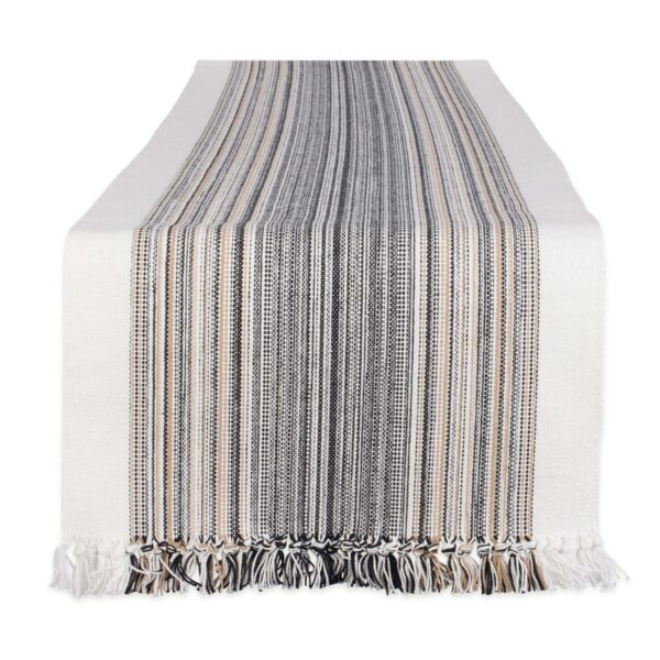 108  Table Runner with Fringed Black Stripes Design