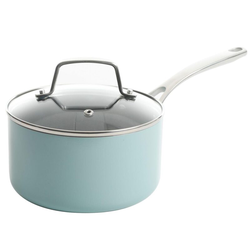 10 Piece Aluminum Nonstick Enamel Cookware Set in Mint with Lids - Image 4
