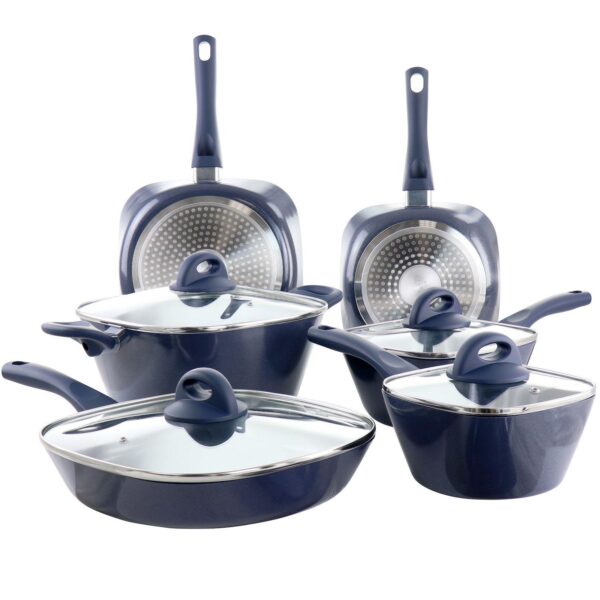 10 Piece Ceramic Nonstick Aluminum Cookware Set in Blue