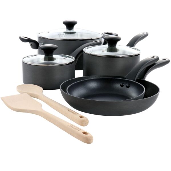 10 Piece Nonstick Aluminum Cookware Set in Black with Strainer Lids