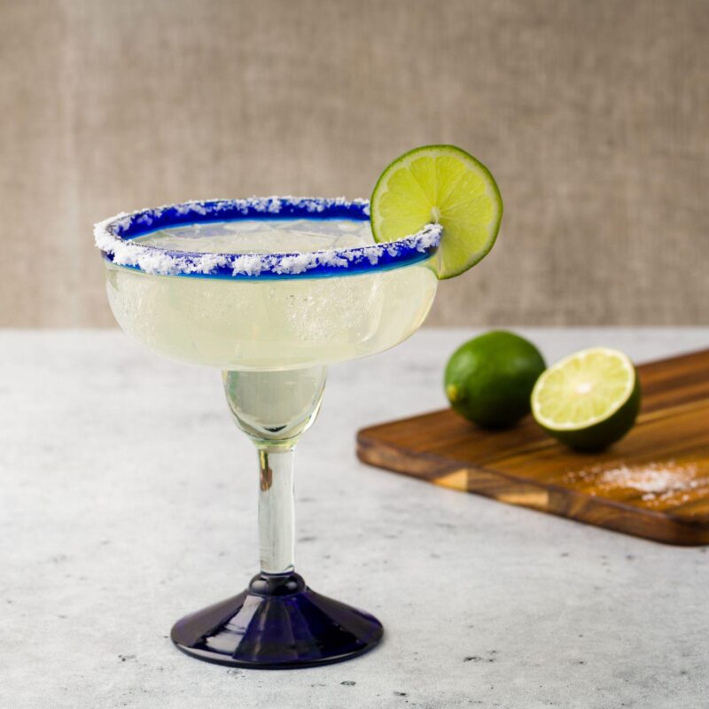 10 Strawberry Street 6-Piece Cobalt Rim Margarita Handblown Mexican Glasses - Image 2