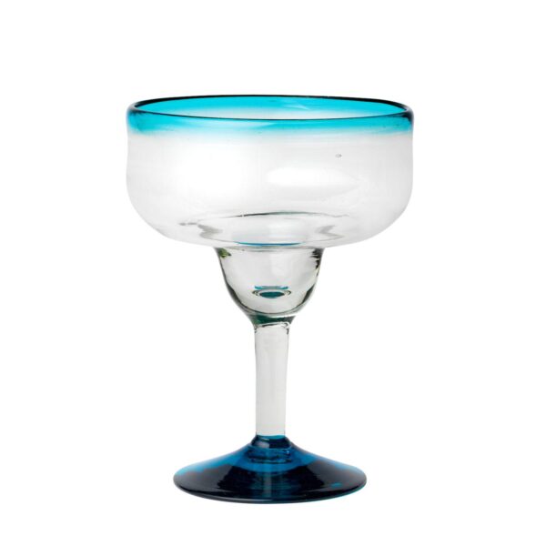 10 Strawberry Street 6-Piece Aqua Rim Margarita Handblown Mexican Glasses